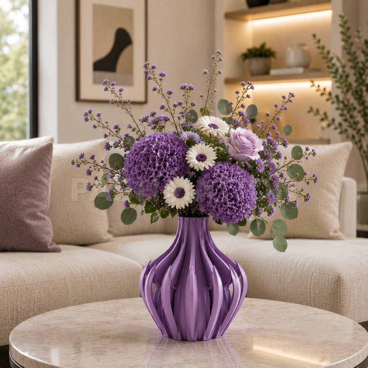 Modern Veno Vase: Vibrant Decorative Flower Centerpiece Holder for Home Decor Black White Printed Elegant Design by Pashmation