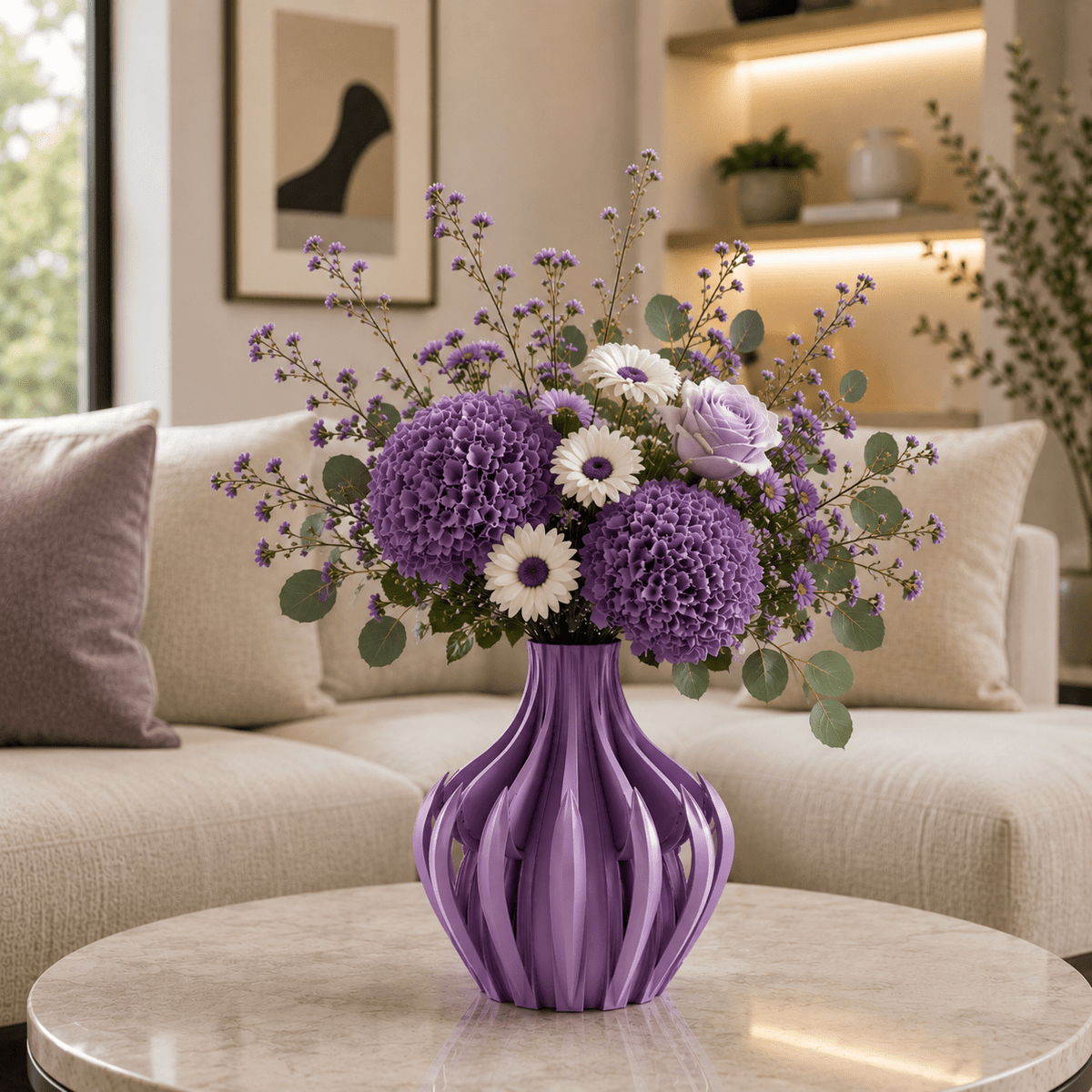 Modern Veno Vase: Vibrant Decorative Flower Centerpiece Holder for Home Decor Black White Printed Elegant Design by Pashmation