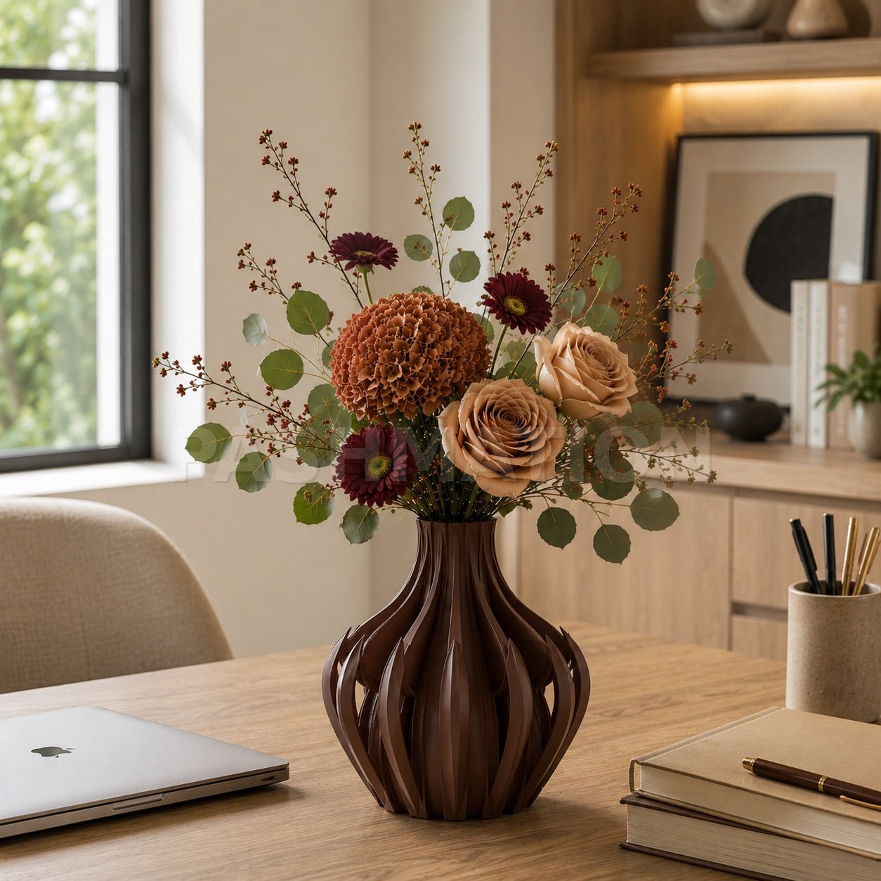 Modern Veno Vase: Vibrant Decorative Flower Centerpiece Holder for Home Decor Black White Printed Elegant Design by Pashmation