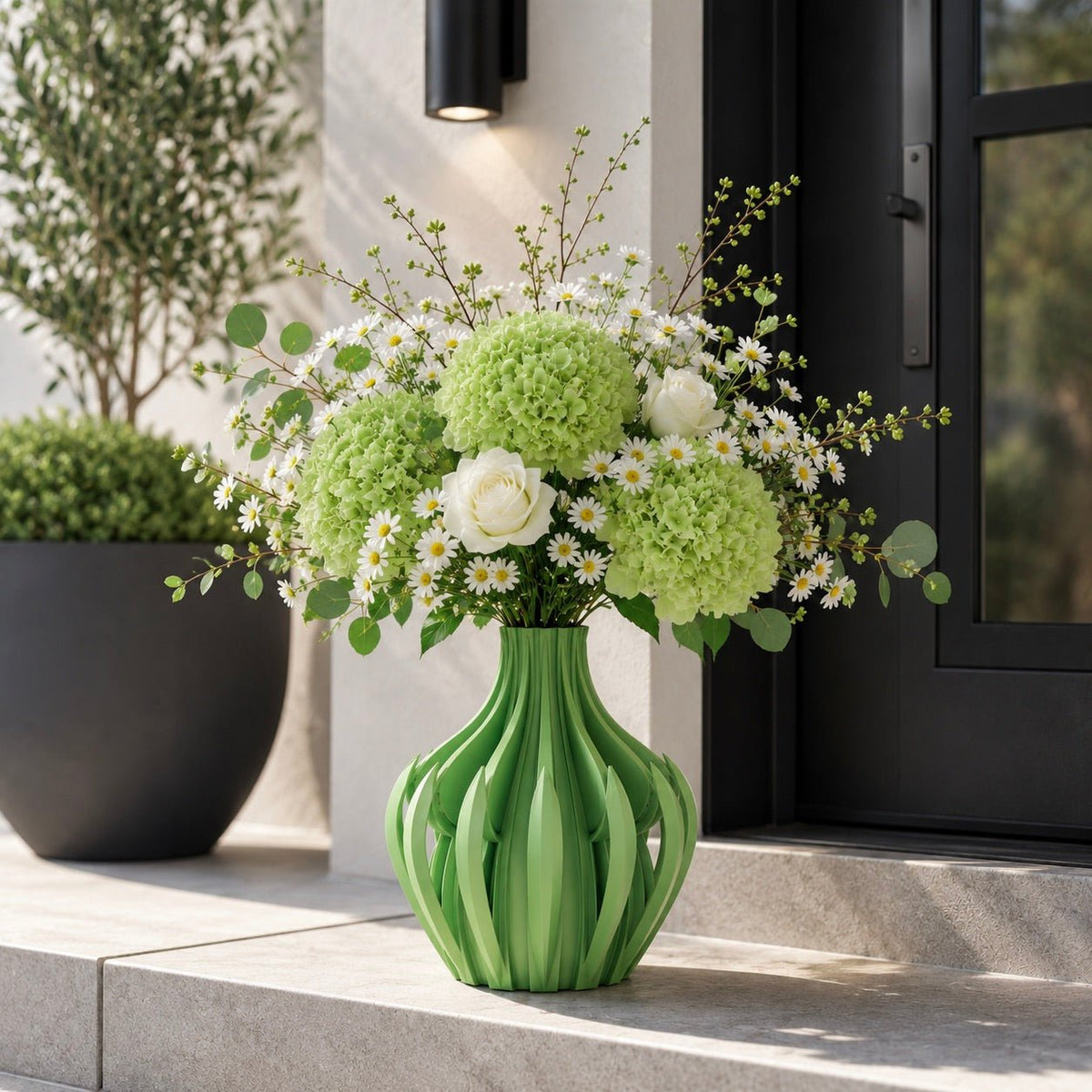 Modern Veno Vase: Vibrant Decorative Flower Centerpiece Holder for Home Decor Black White Printed Elegant Design by Pashmation
