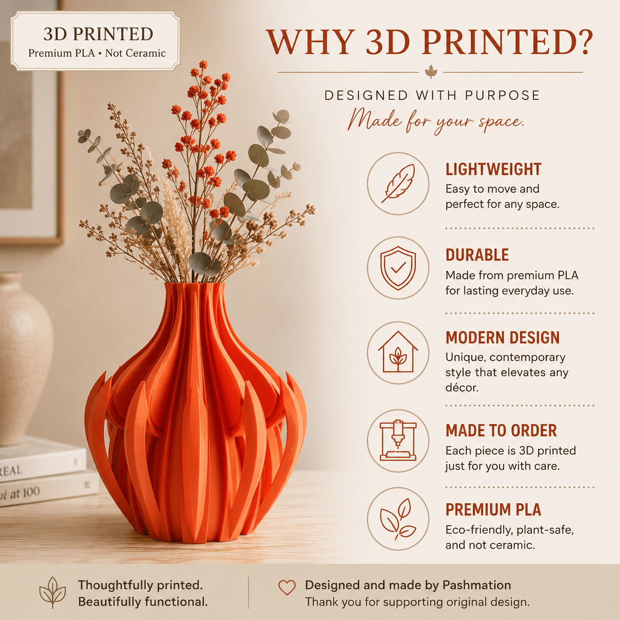 Modern Veno Vase: Vibrant Decorative Flower Centerpiece Holder for Home Decor Black White Printed Elegant Design by Pashmation