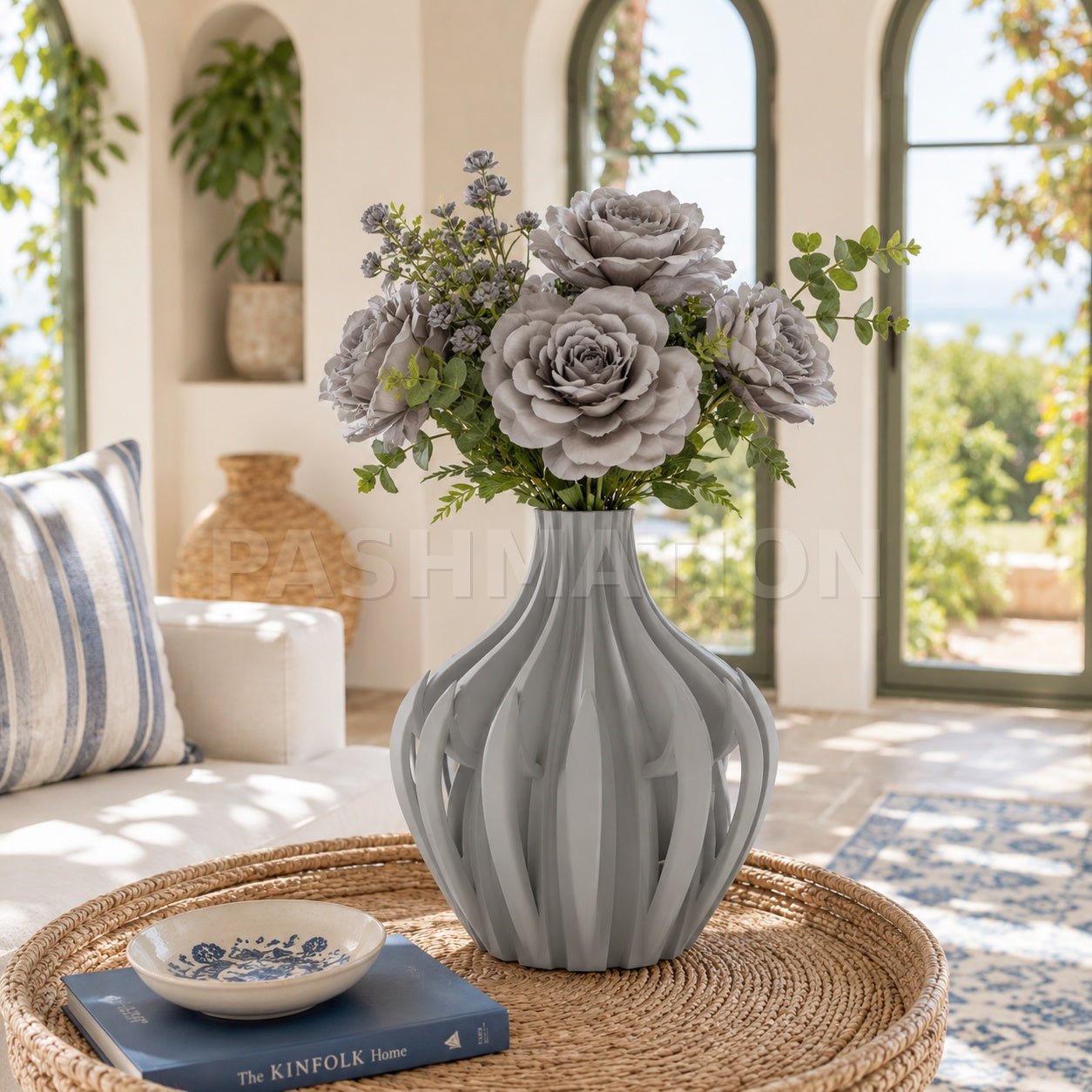 Modern Veno Vase: Vibrant Decorative Flower Centerpiece Holder for Home Decor Black White Printed Elegant Design by Pashmation