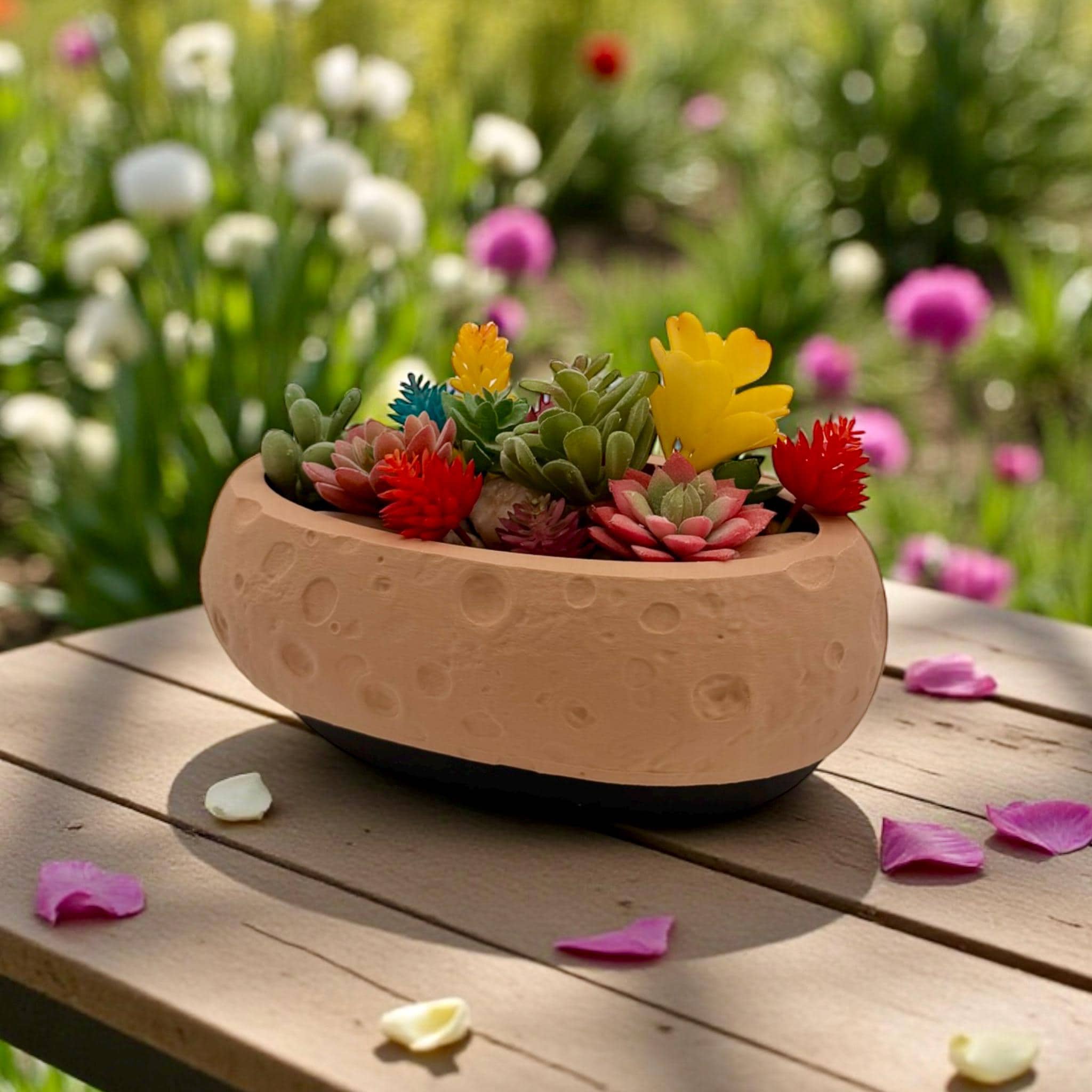 Moon Terrain Modern Planter 10in Wide Desktop Succulent Bowl Lunar Decor Indoor Pot Office Gift - Pashmation