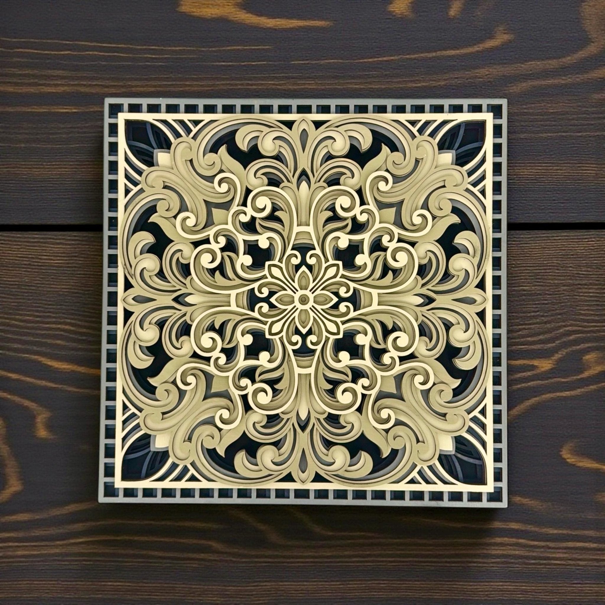 Nocturne Rosette Layered Wood Wall Art Laser Cut Hand Painted - PashmationWall Décor