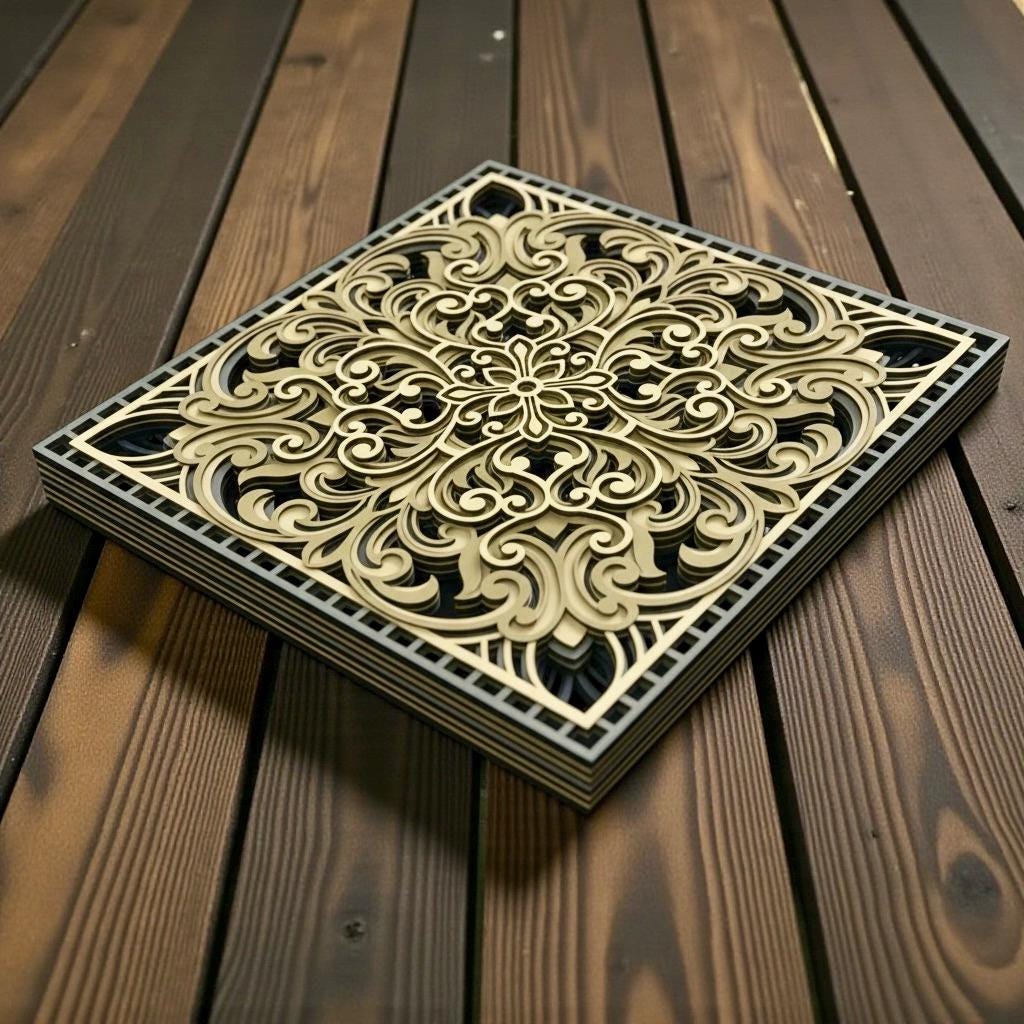 Nocturne Rosette Layered Wood Wall Art Laser Cut Hand Painted - PashmationWall Décor