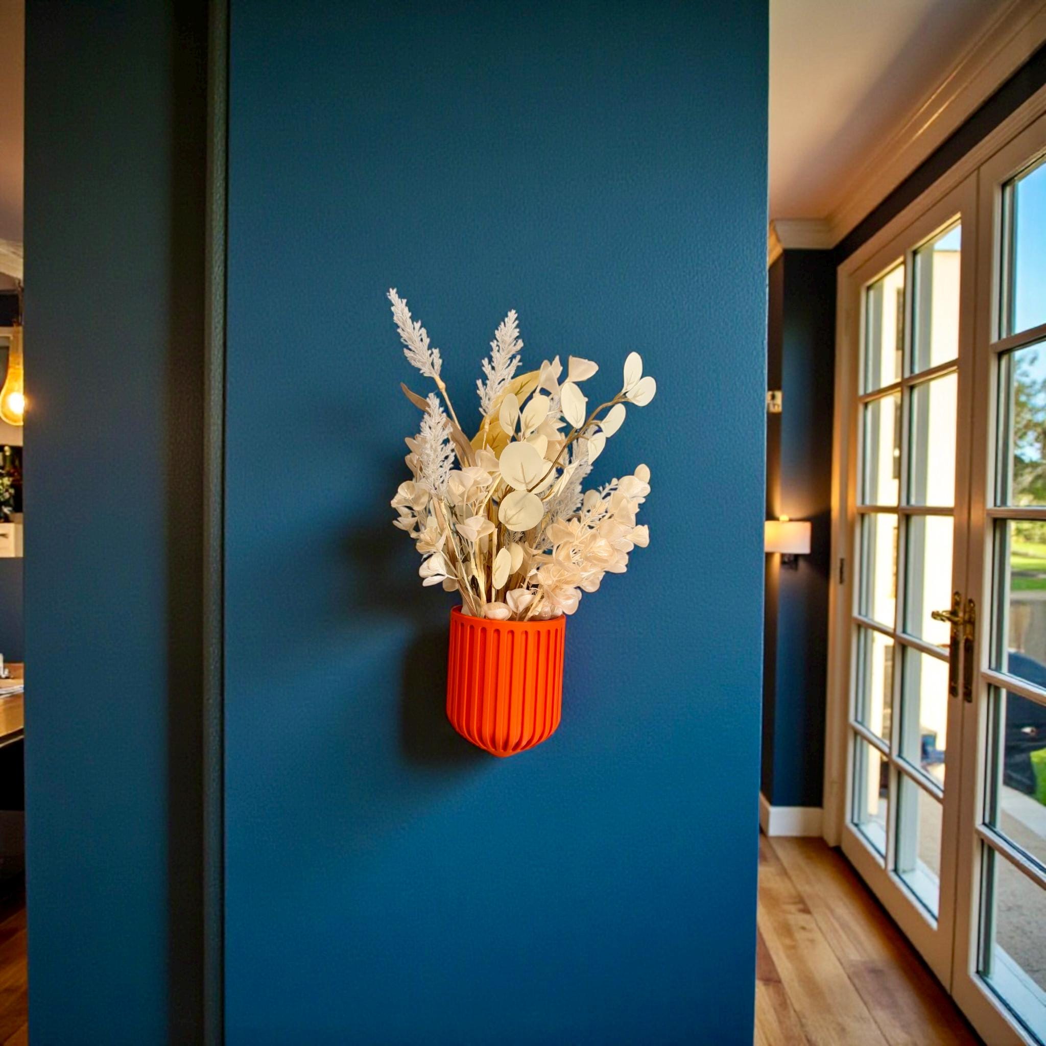 Orange Nordic Wall Mounted Vase Matte Finish Dried Faux Flowers by Pashmation