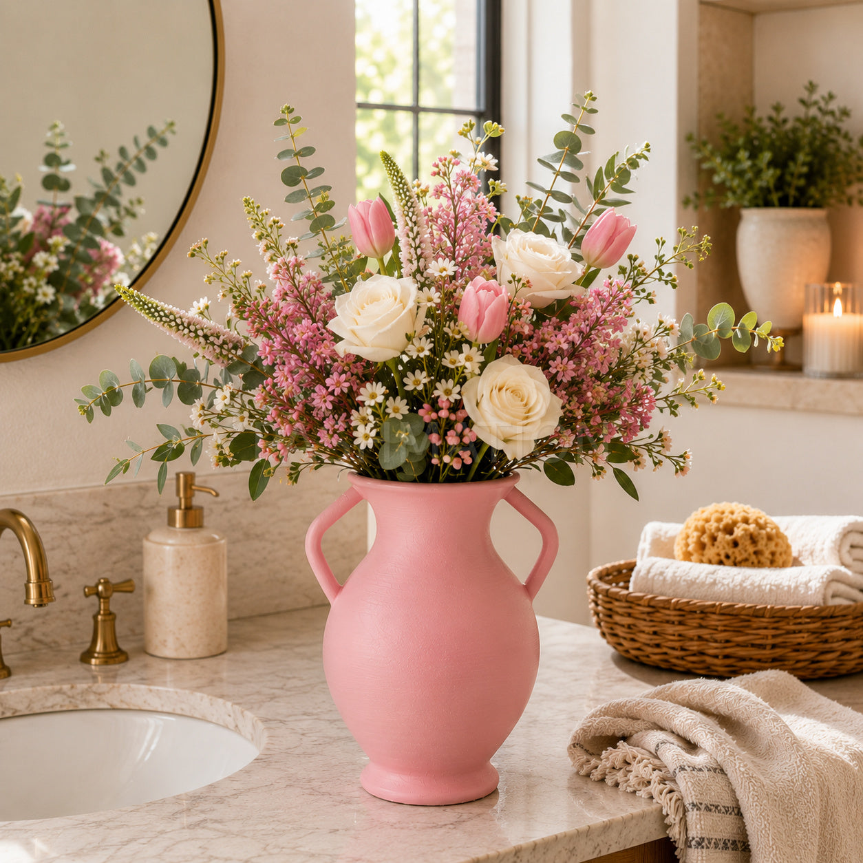 Rustic Amphora Vase in multiple colors – handled sculptural centerpiece by Pashmation