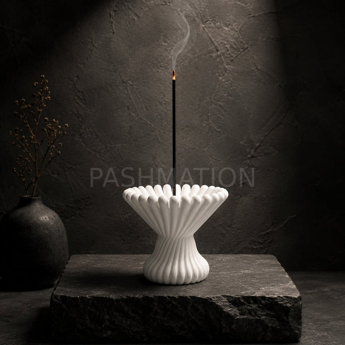 Pleated Lotus Flame Incense Holder | Zen Meditation Decor Aromatherapy Burner with Ash Catcher Tray by Pashmation