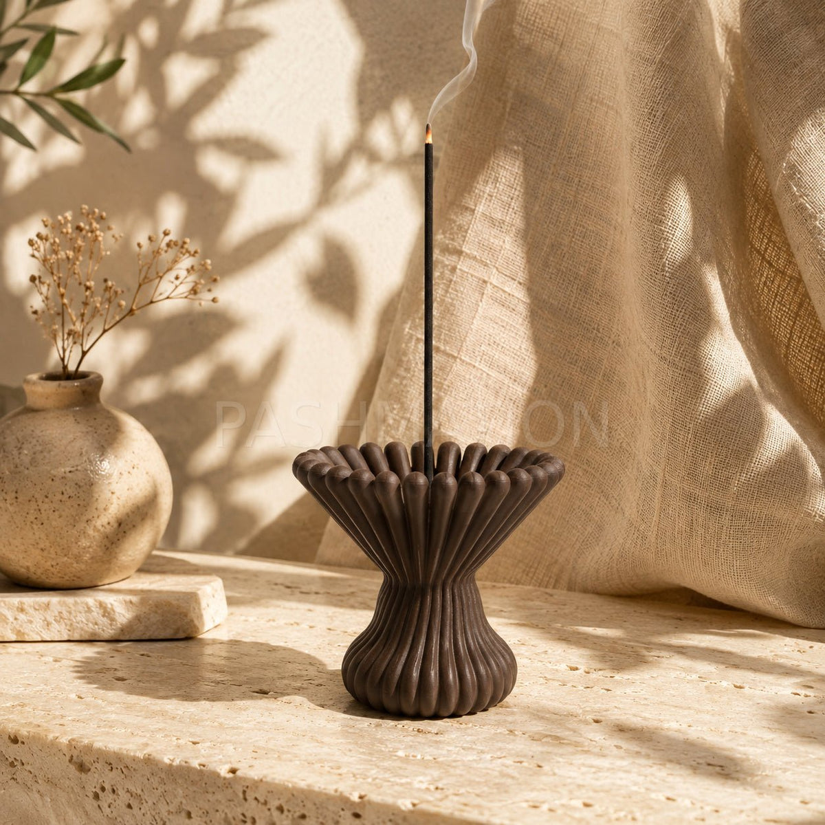 Pleated Lotus Flame Incense Holder | Zen Meditation Decor Aromatherapy Burner with Ash Catcher Tray by Pashmation