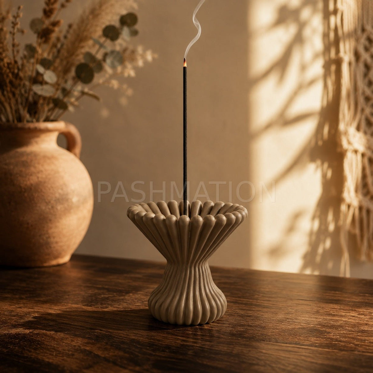 Pleated Lotus Flame Incense Holder | Zen Meditation Decor Aromatherapy Burner with Ash Catcher Tray by Pashmation