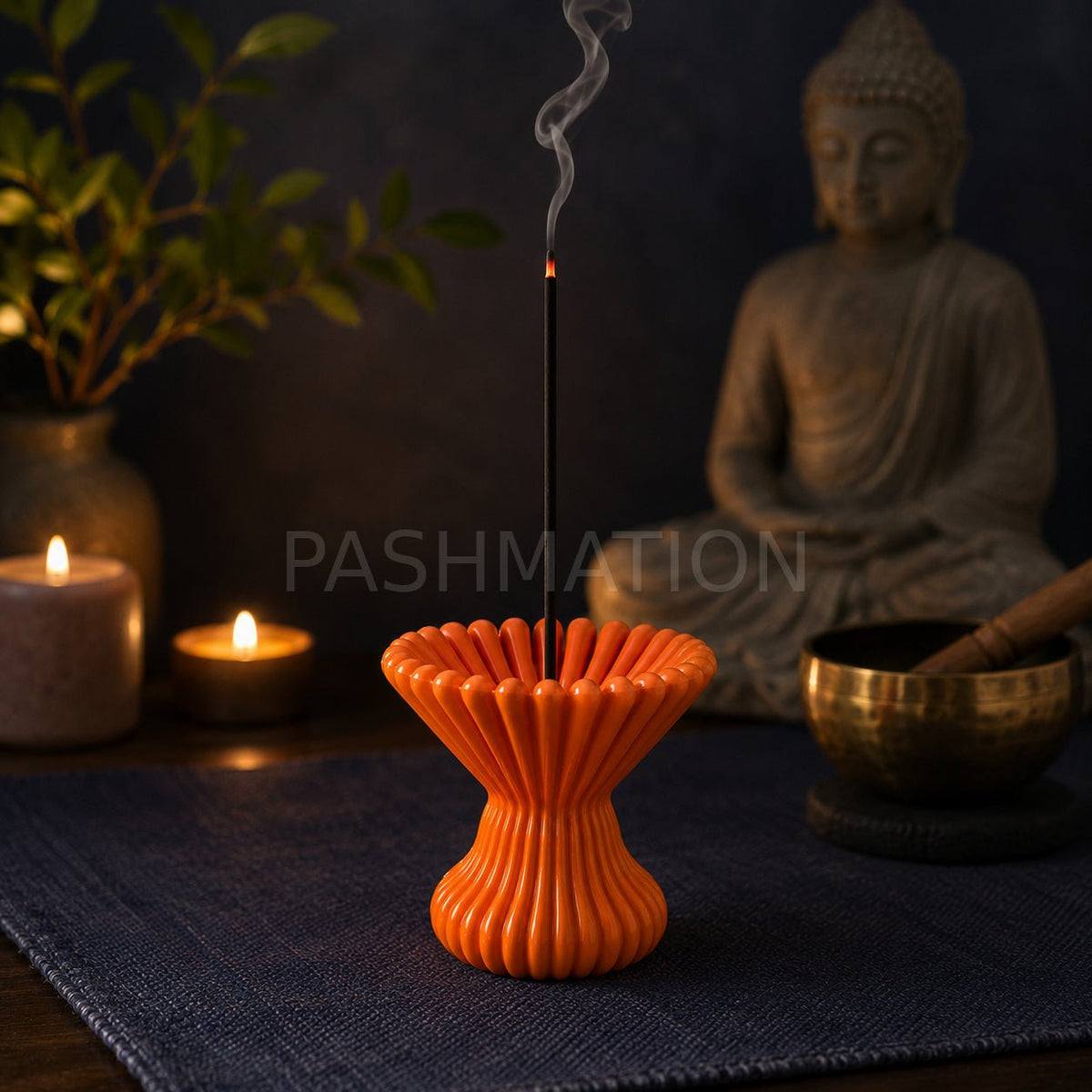 Pleated Lotus Flame Incense Holder | Zen Meditation Decor Aromatherapy Burner with Ash Catcher Tray by Pashmation