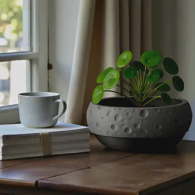 Moon Terrain Modern Planter 10in Wide Desktop Succulent Bowl Lunar Decor Indoor Pot Office Gift