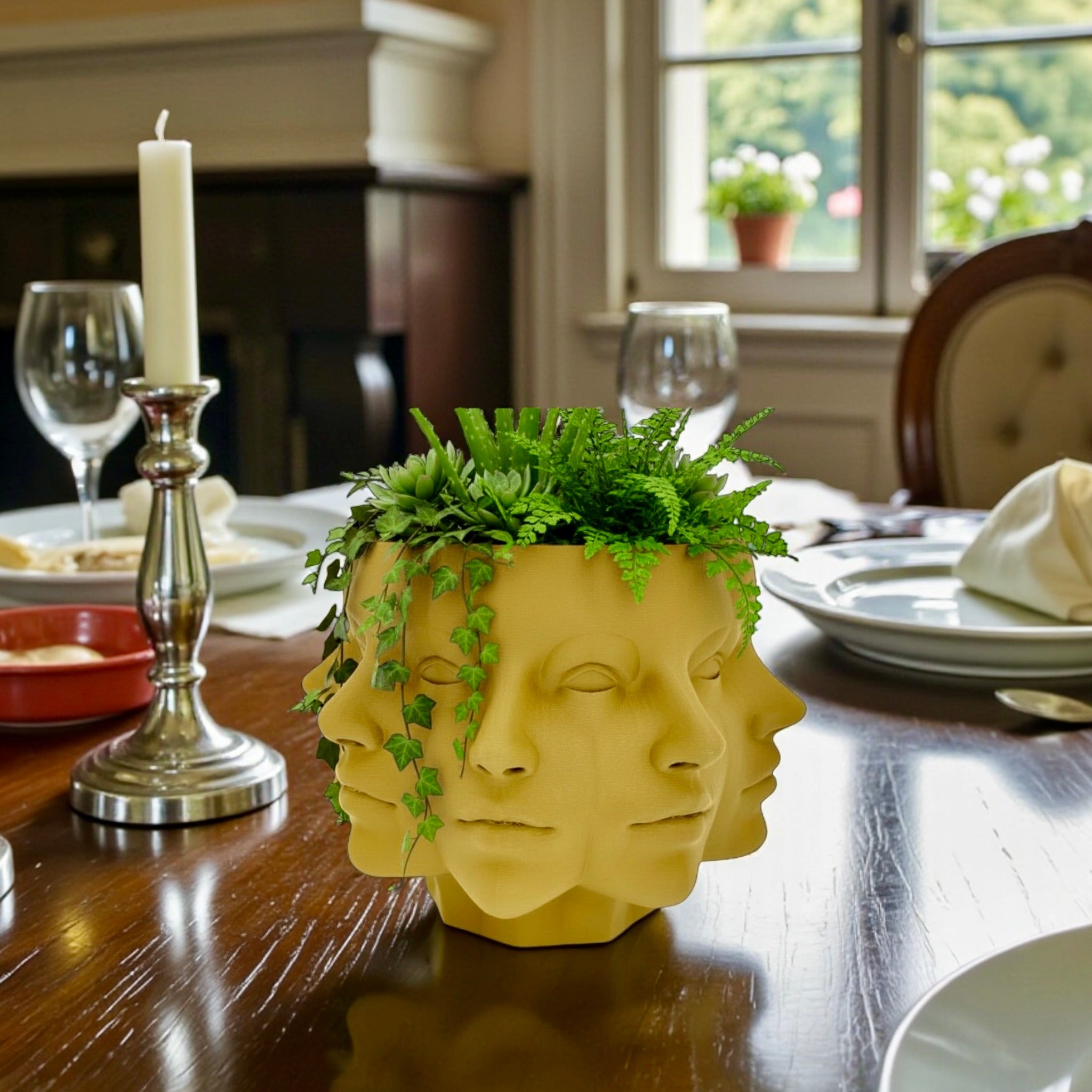 Multi-Face Planter styled with houseplant – modern sculptural figural decor