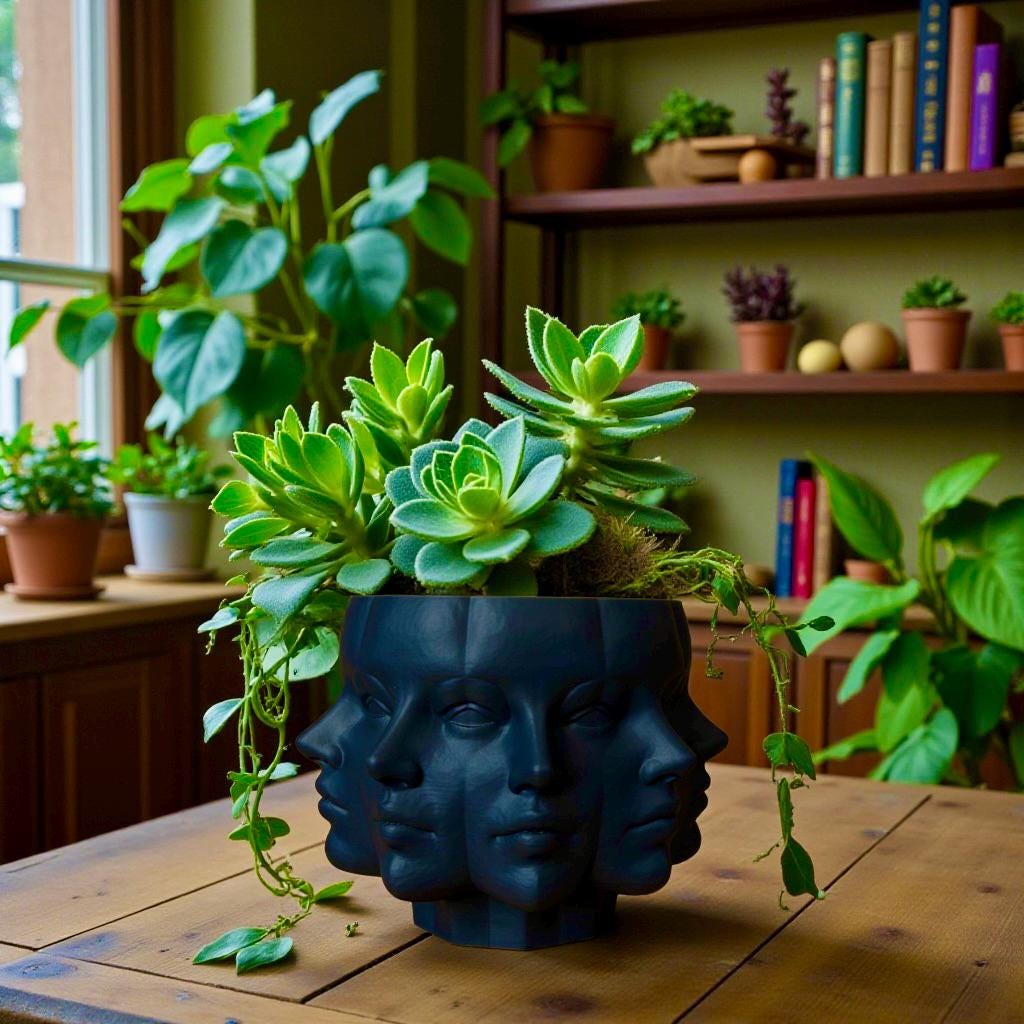 Multi-Face Planter styled with houseplant – modern sculptural figural decor
