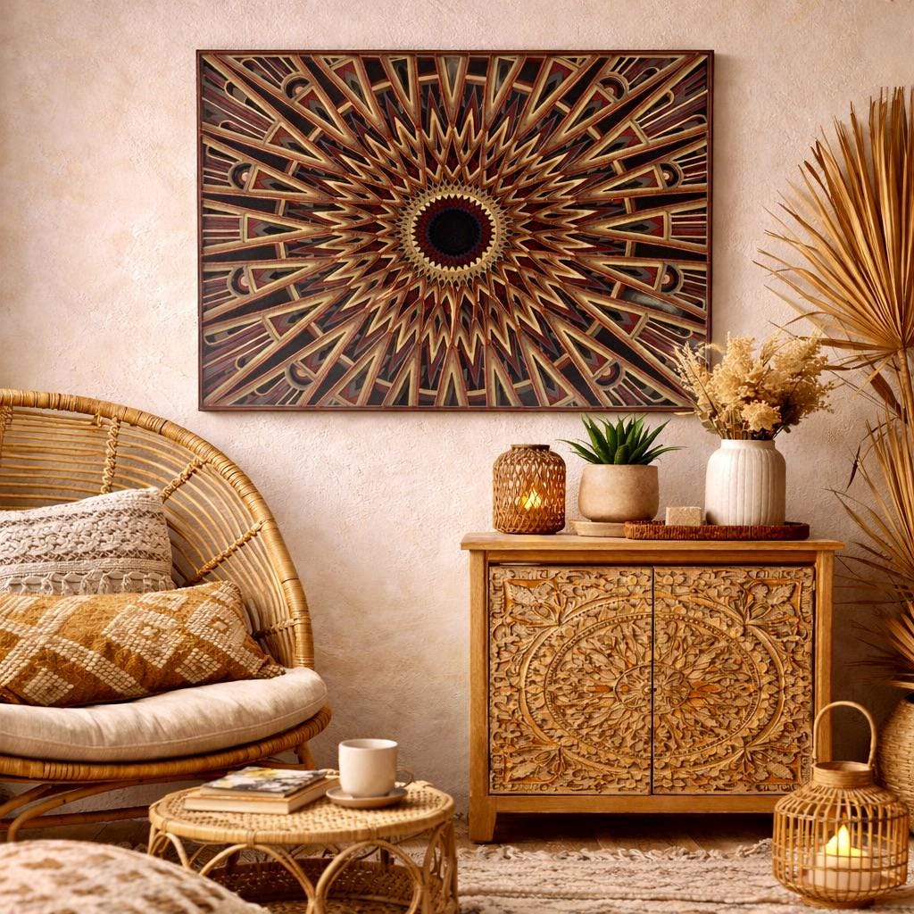 Solar Weave Layered Wood Wall Art - PashmationWall Décor