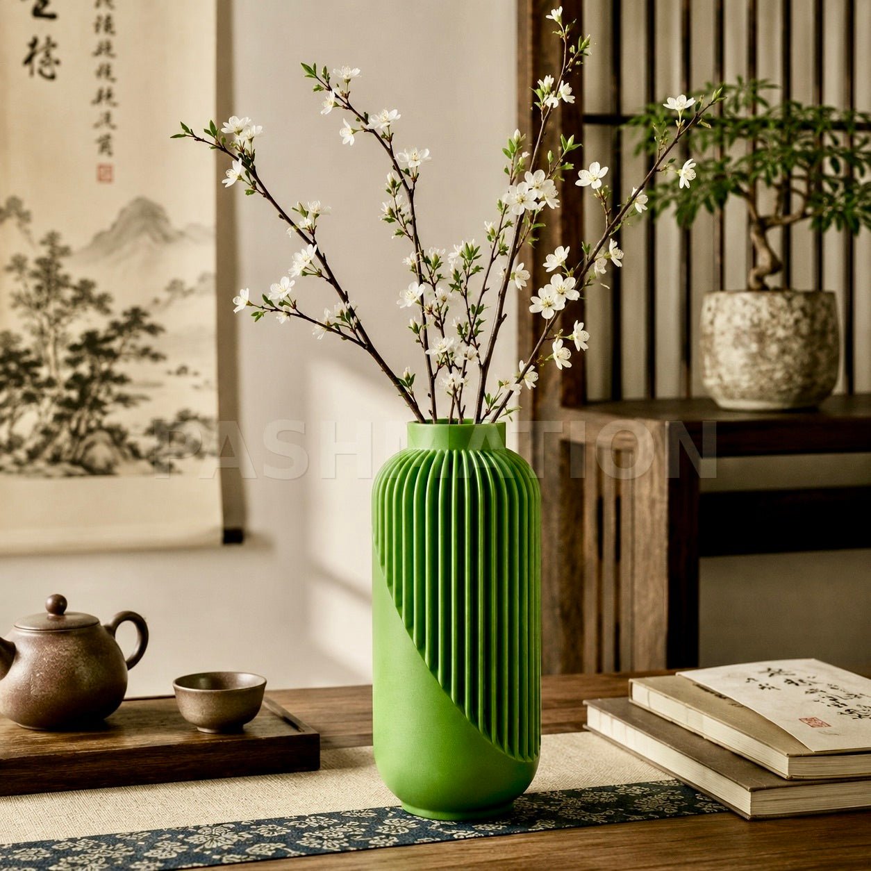 Striped Yao Vase – Modern Minimalist Home Decor, Dried Flower Display by Pashmation