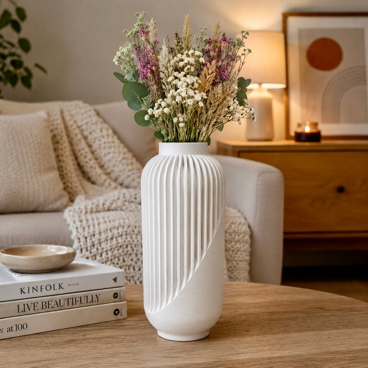Striped Yao Vase – Modern Minimalist Home Decor, Dried Flower Display by Pashmation
