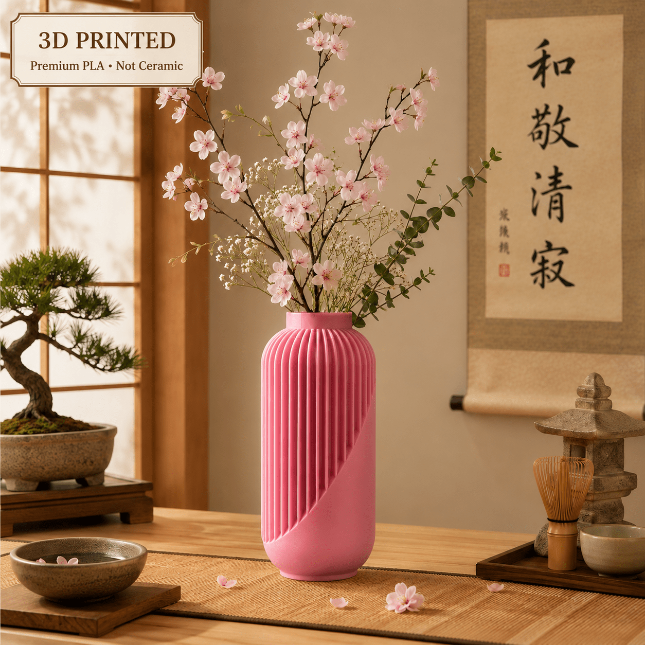 Striped Yao Vase – Modern Minimalist Home Decor, Dried Flower Display by Pashmation