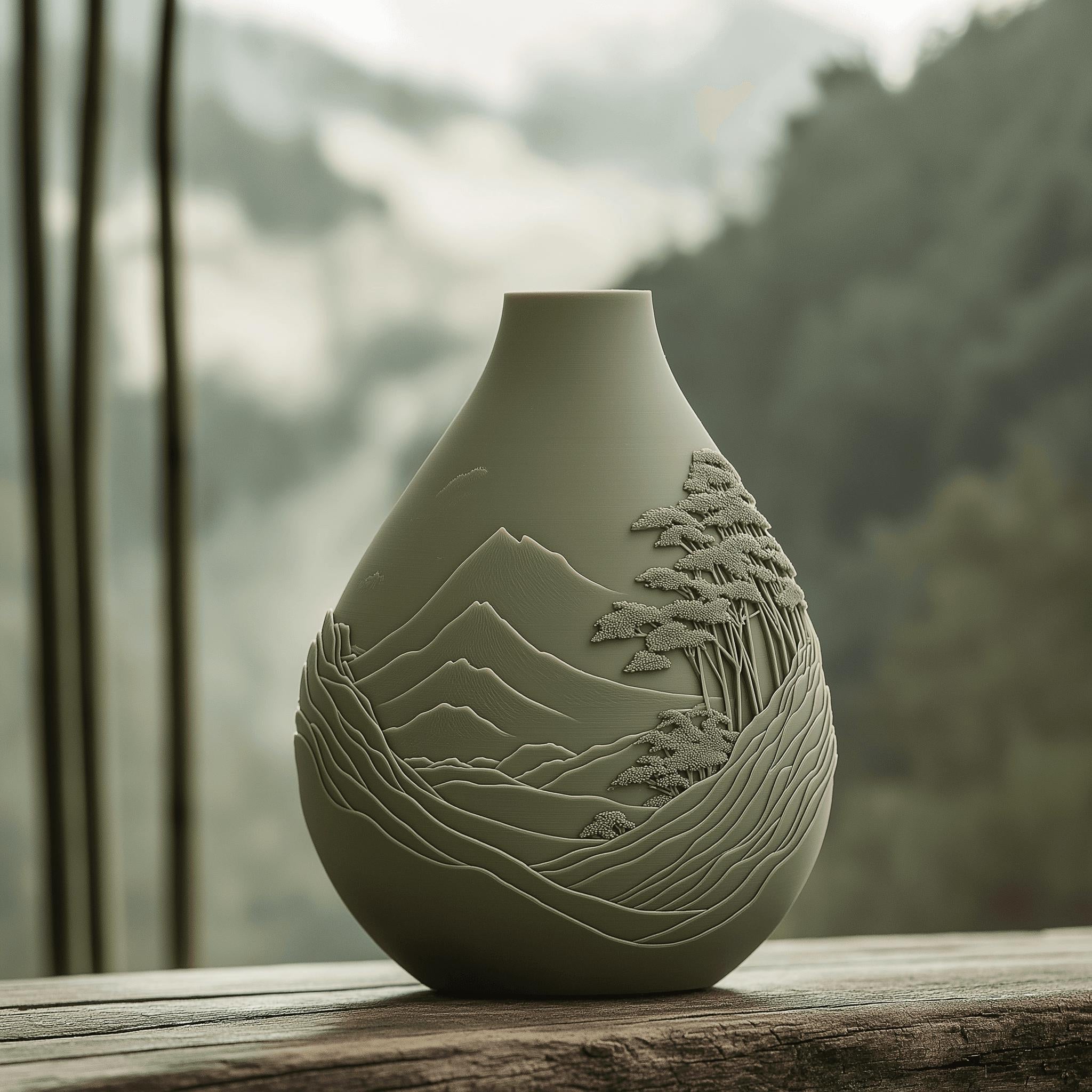 Mountain Peaks Vase – tall sculptural landscape relief decor centerpiece