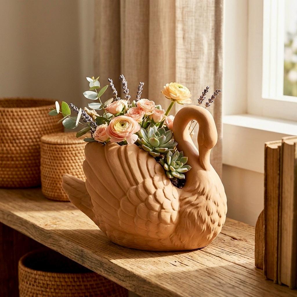 Swan Planter – Elegant Garden Decor with Drainage - PashmationIndoor Planters