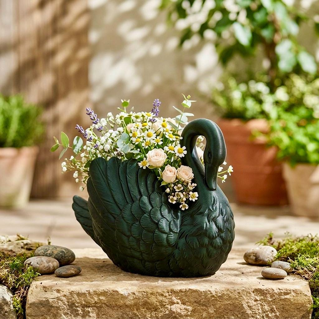 Swan Planter – Elegant Garden Decor with Drainage - PashmationIndoor Planters