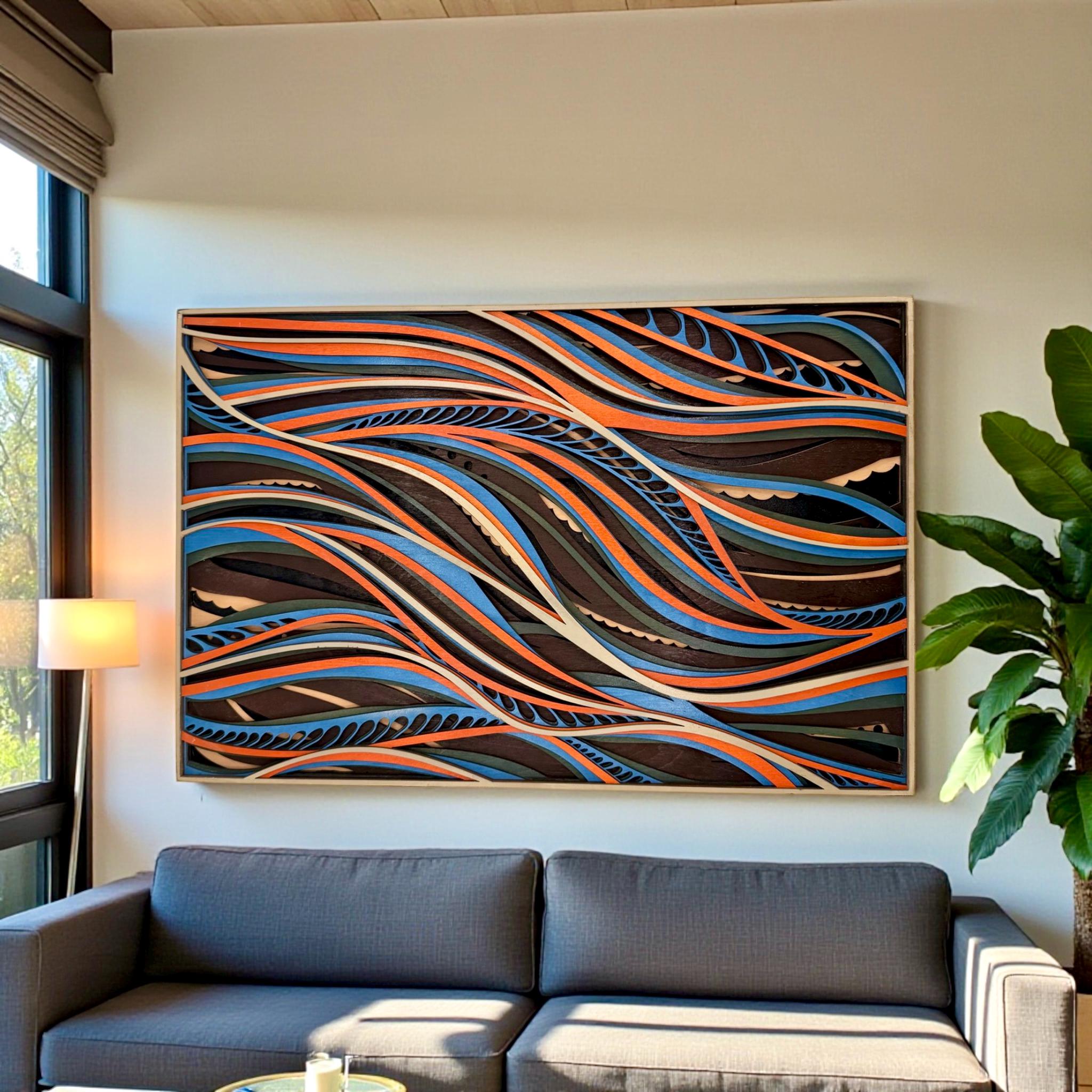 Topographic Flow Layered Wood Wall Art 7 Layer Laser Cut Panel - PashmationWall Décor