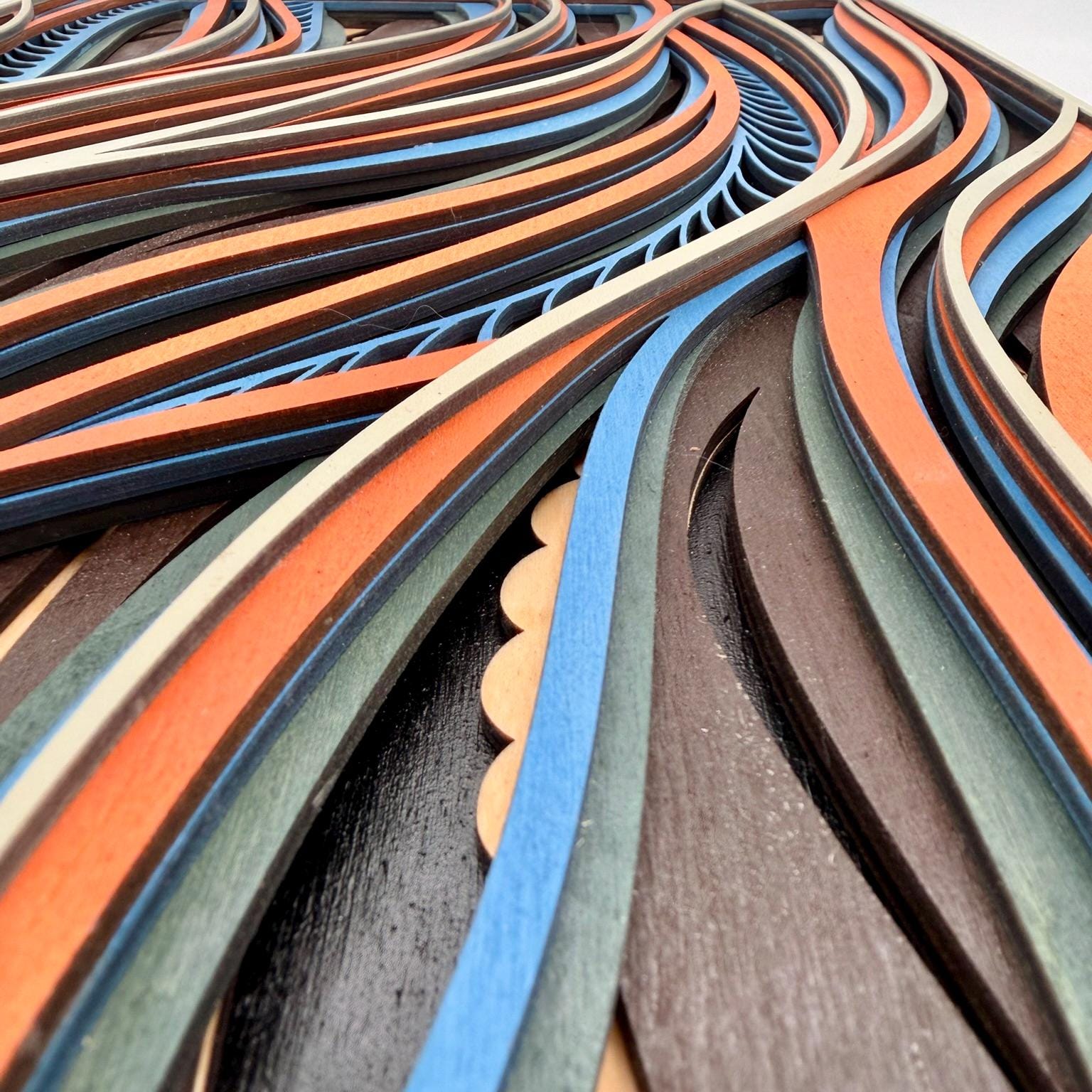 Topographic Flow Layered Wood Wall Art 7 Layer Laser Cut Panel - PashmationWall Décor