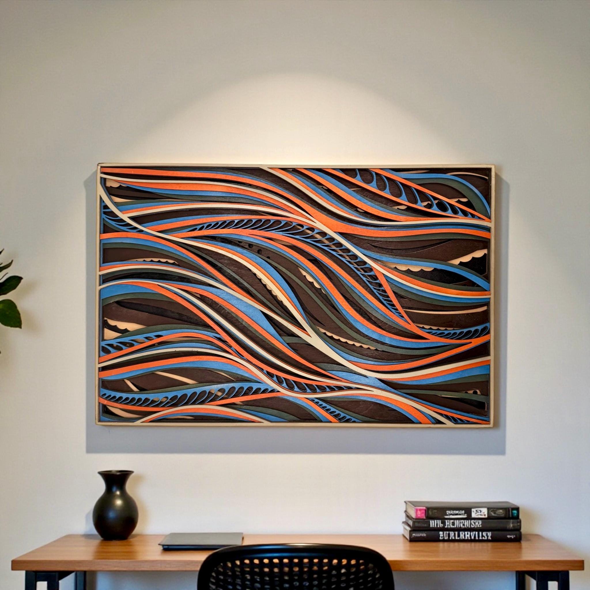 Topographic Flow Layered Wood Wall Art 7 Layer Laser Cut Panel - PashmationWall Décor