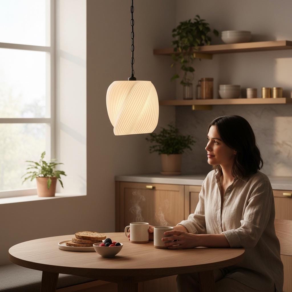 Twist Pendant Lamp 9.8in White PLA 3D Printed Shade - PashmationLamp Shades
