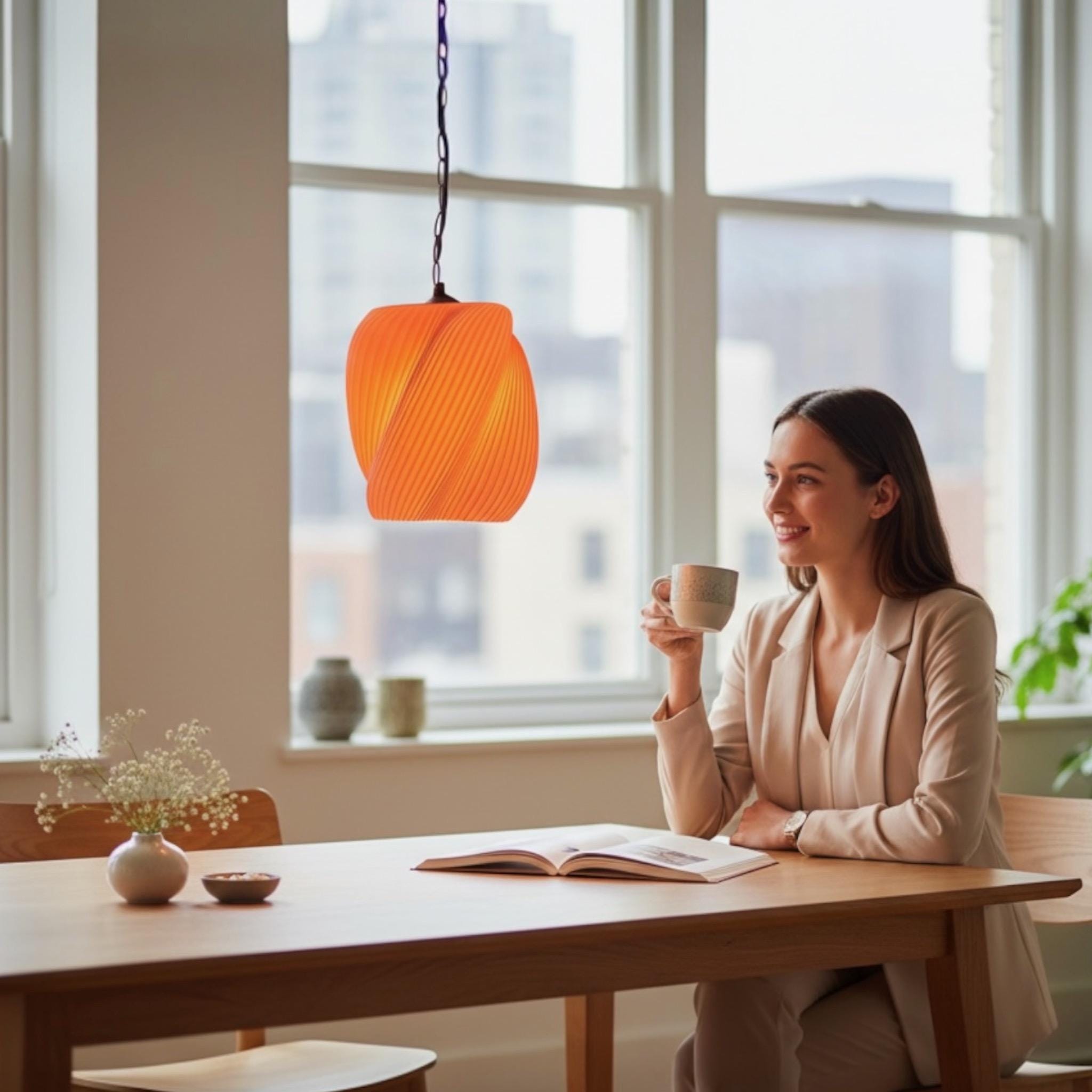 Twist Pendant Lamp 9.8in White PLA 3D Printed Shade - PashmationLamp Shades