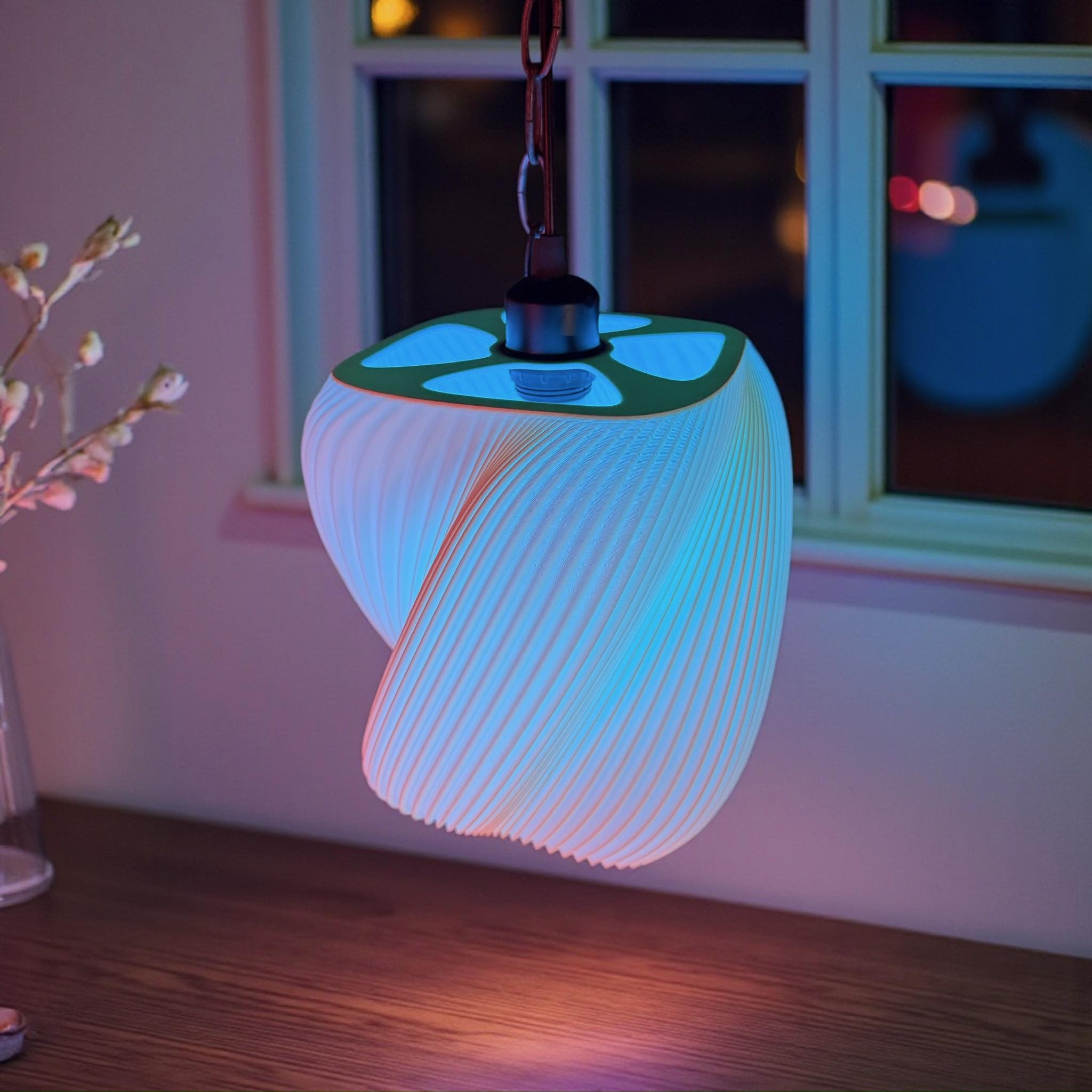 Twist Pendant Lamp 9.8in White PLA 3D Printed Shade - PashmationLamp Shades
