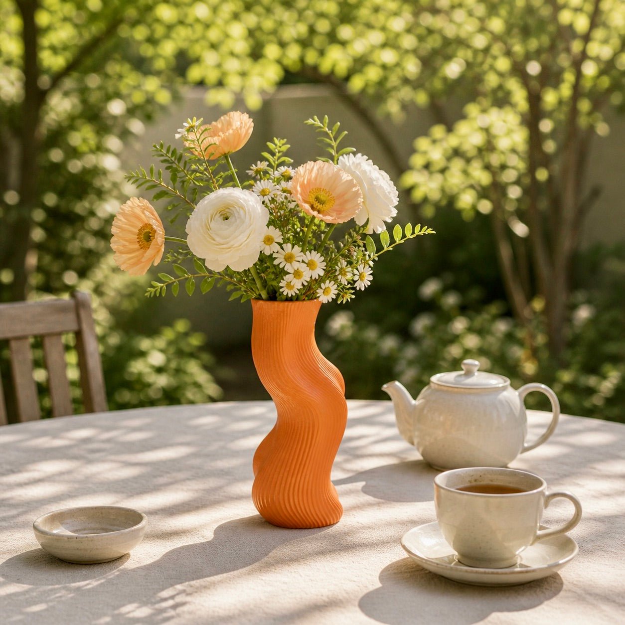 Orange Uzoo Tanasul Vase: 9.5" Sculptural Wave Vase, Eco - Friendly Decor by Pashmation