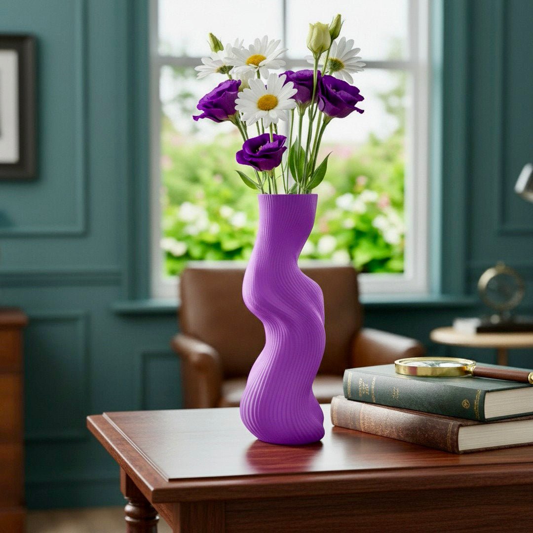 Purple Uzoo Tanasul Vase: 9.5" Sculptural Wave Vase, Eco - Friendly Decor by Pashmation