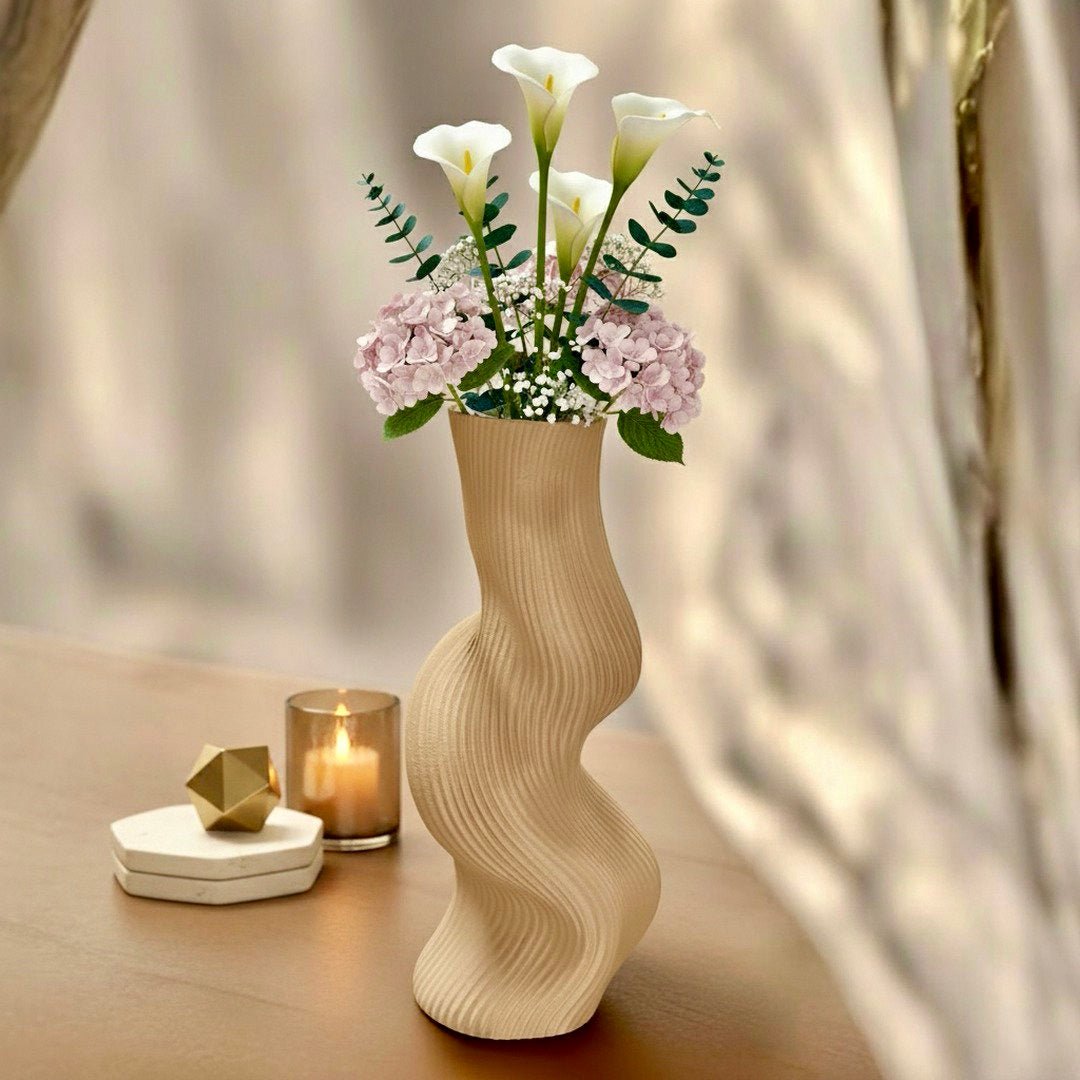 Uzoo Tanasul Vase: 9.5" Sculptural Wave Vase, Eco - Friendly Decor by Pashmation