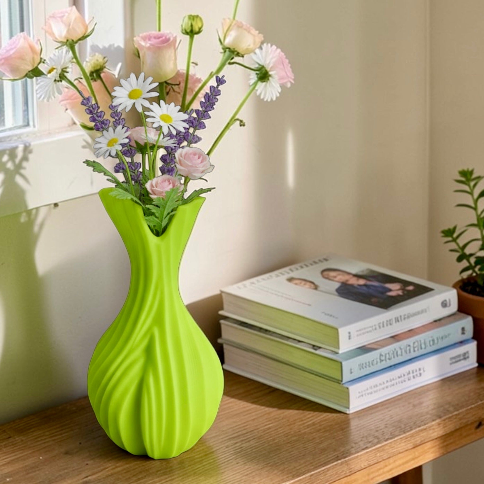 Green Verdant Flow Vase – tall sculptural organic decor centerpiece