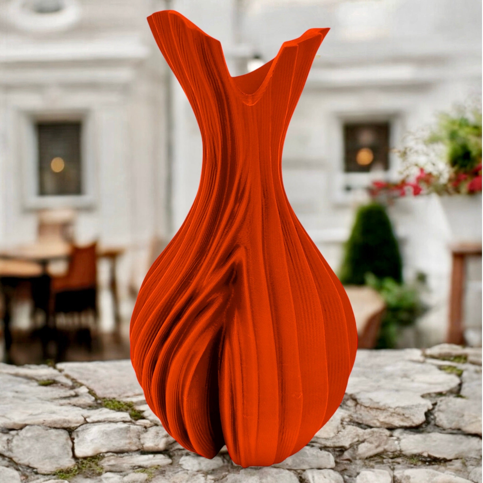 Orange Verdant Flow Vase – tall sculptural organic decor centerpiece