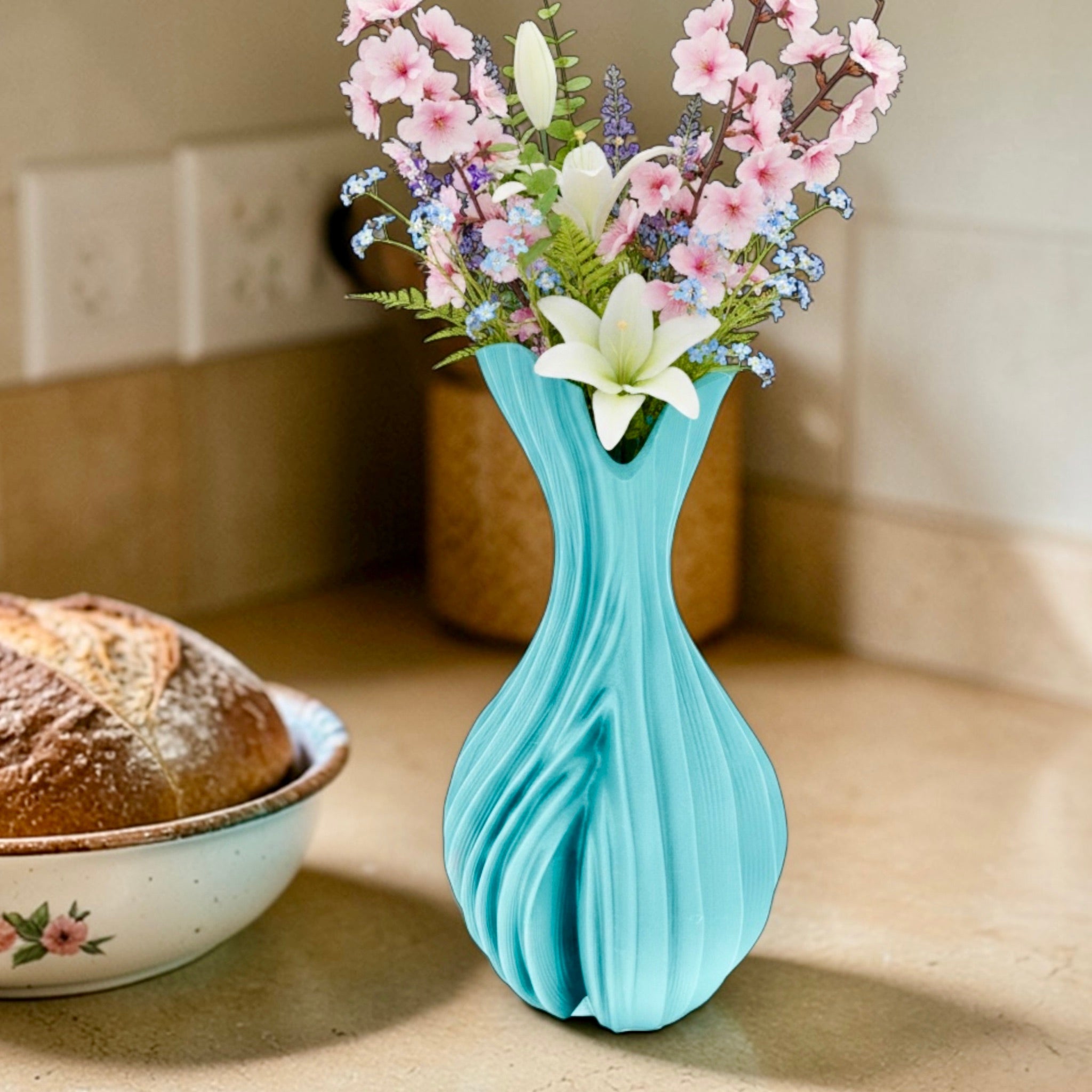 Ice Blue Verdant Flow Vase – tall sculptural organic decor centerpiece