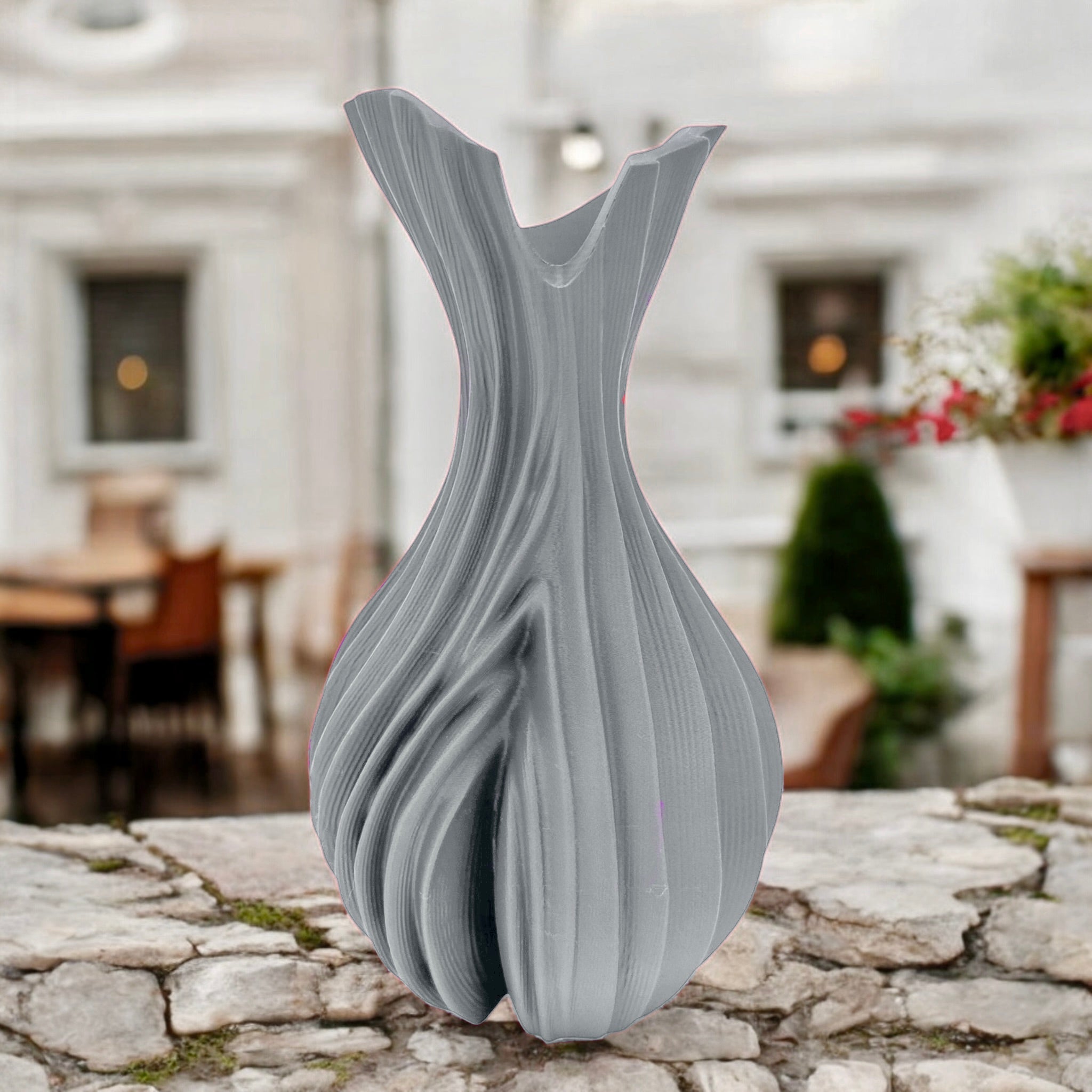 Grey Verdant Flow Vase – tall sculptural organic decor centerpiece