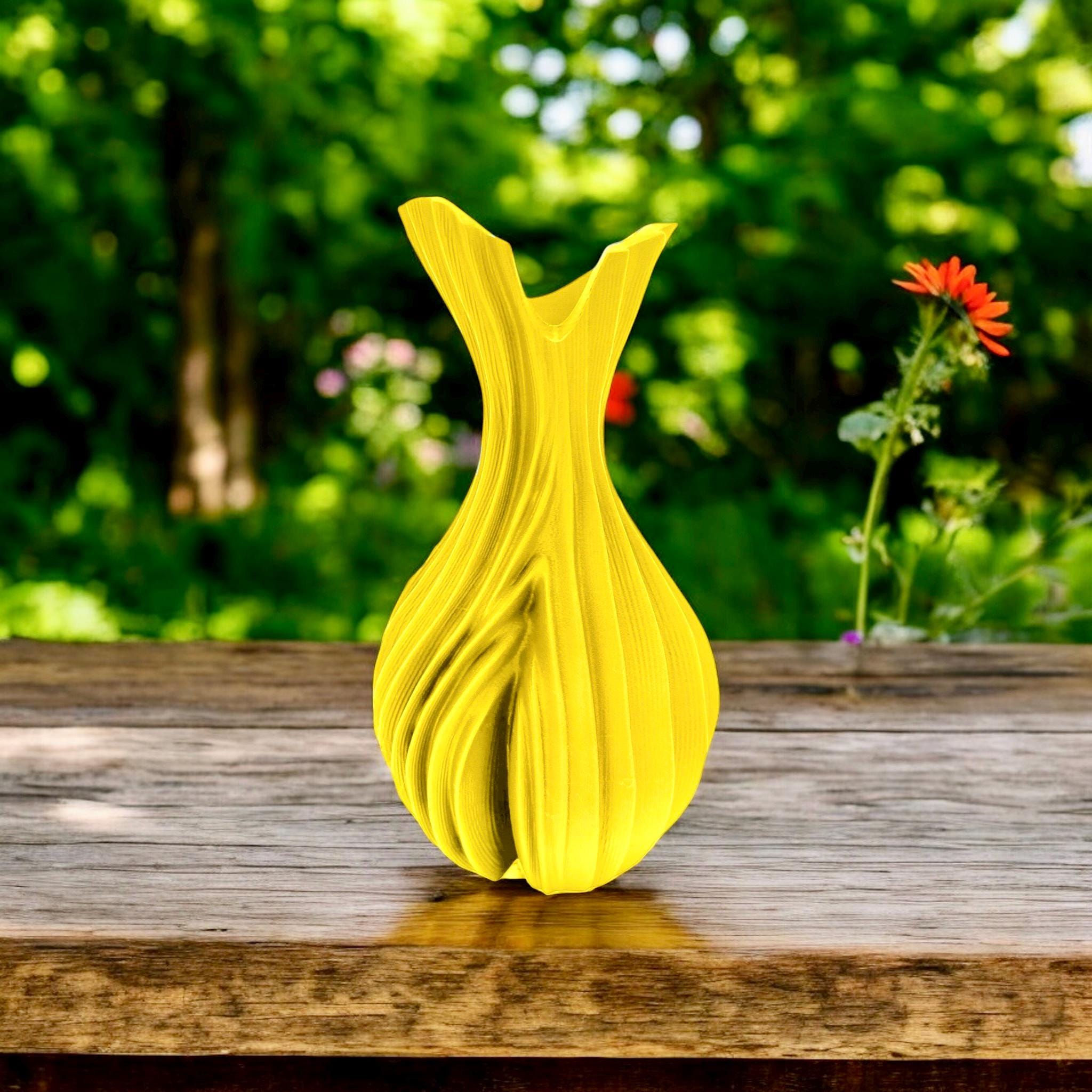 Yellow Verdant Flow Vase – tall sculptural organic decor centerpiece