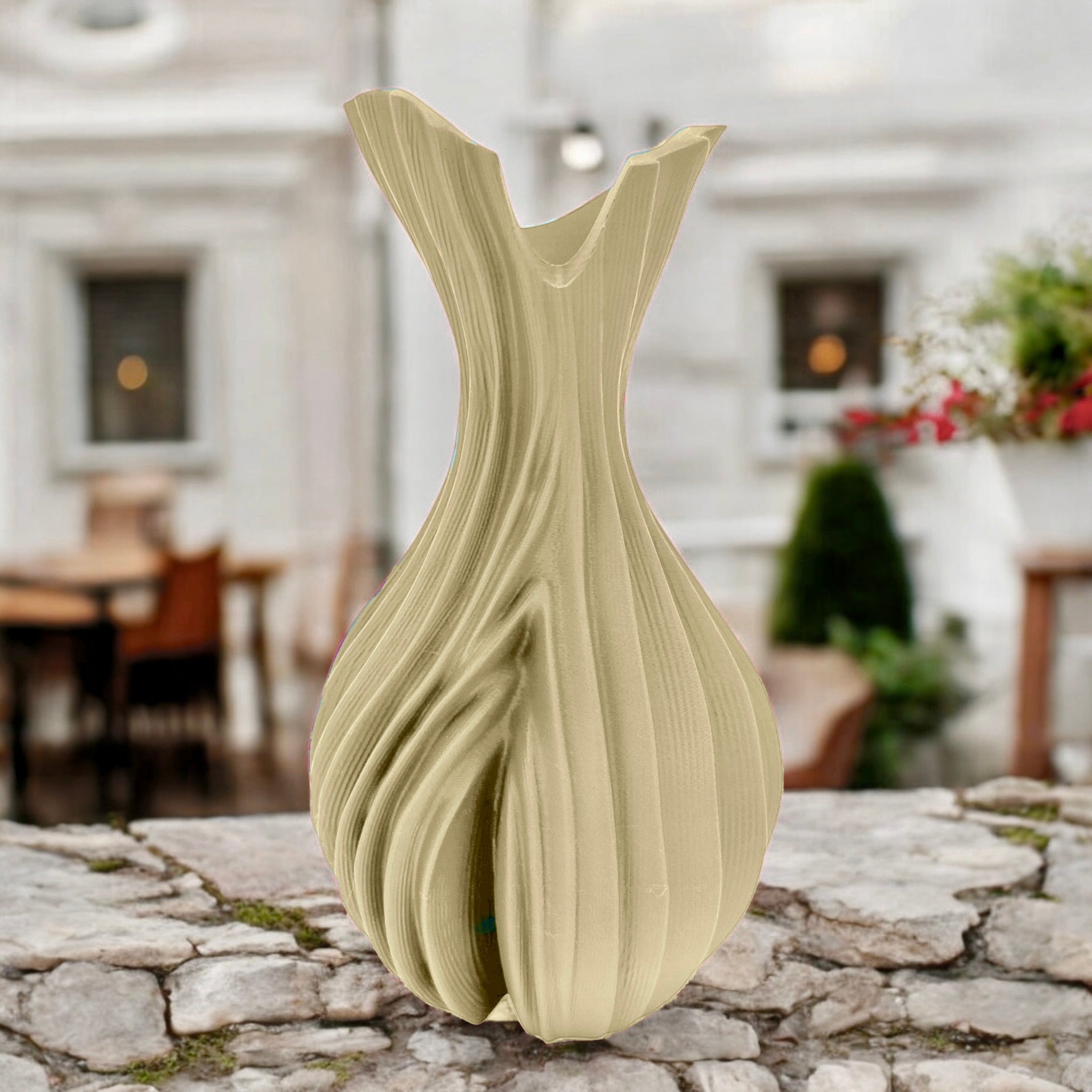 Tan Verdant Flow Vase – tall sculptural organic decor centerpiece
