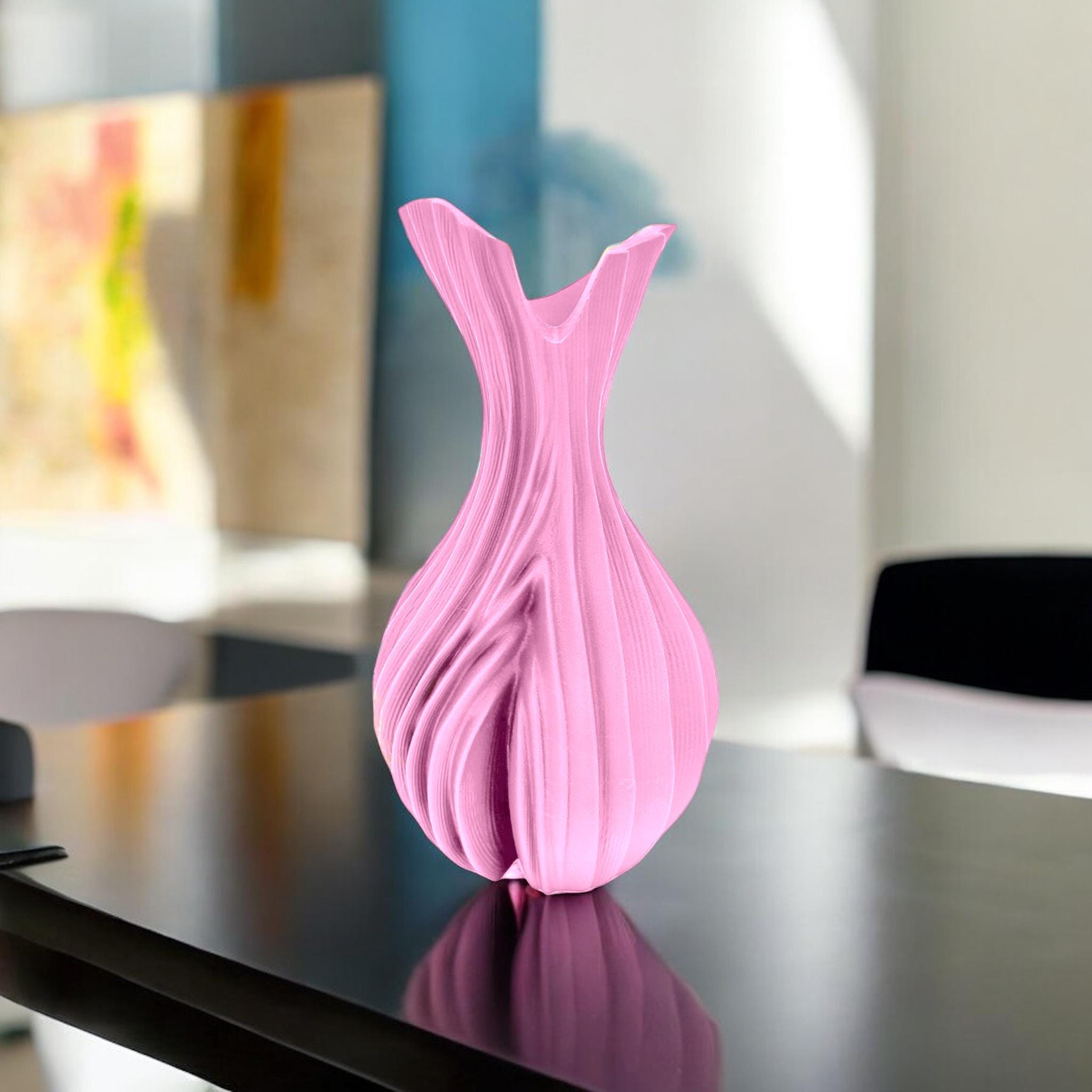 Pink Verdant Flow Vase – tall sculptural organic decor centerpiece