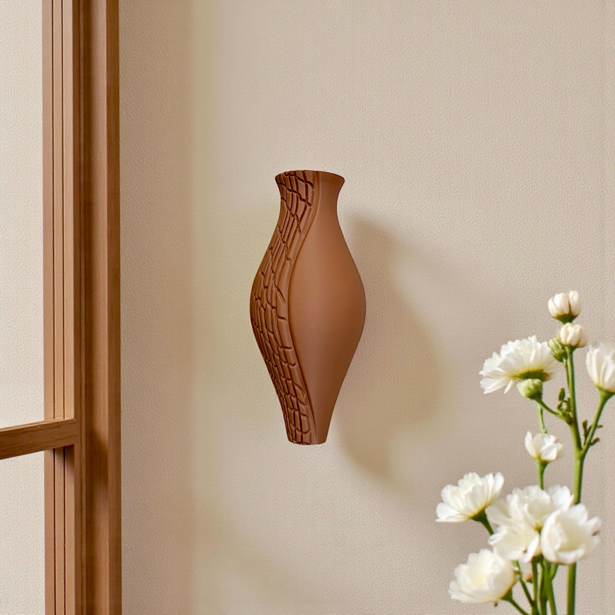 Organic wall vase styled on wall – tall sculptural carved pattern