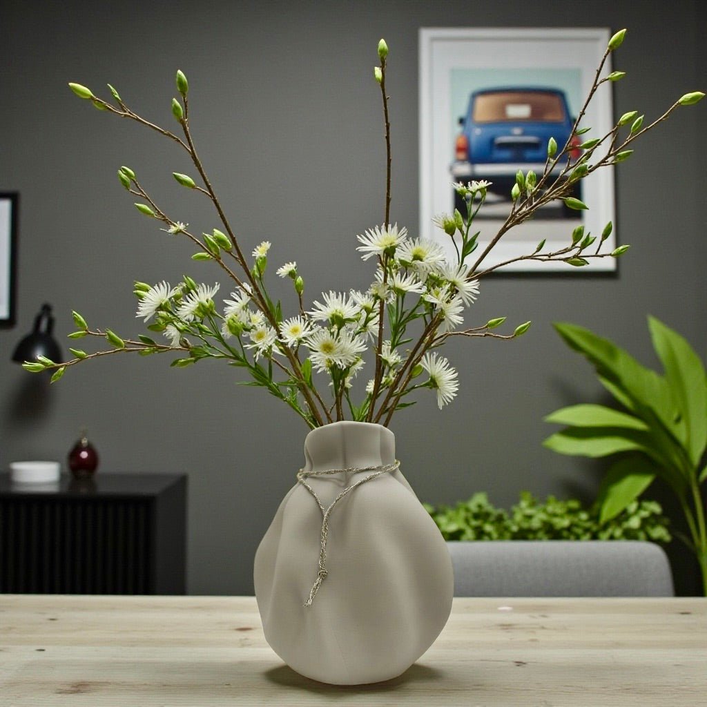 Cream Cinched Wave Vase styled with dried botanicals – modern home decor