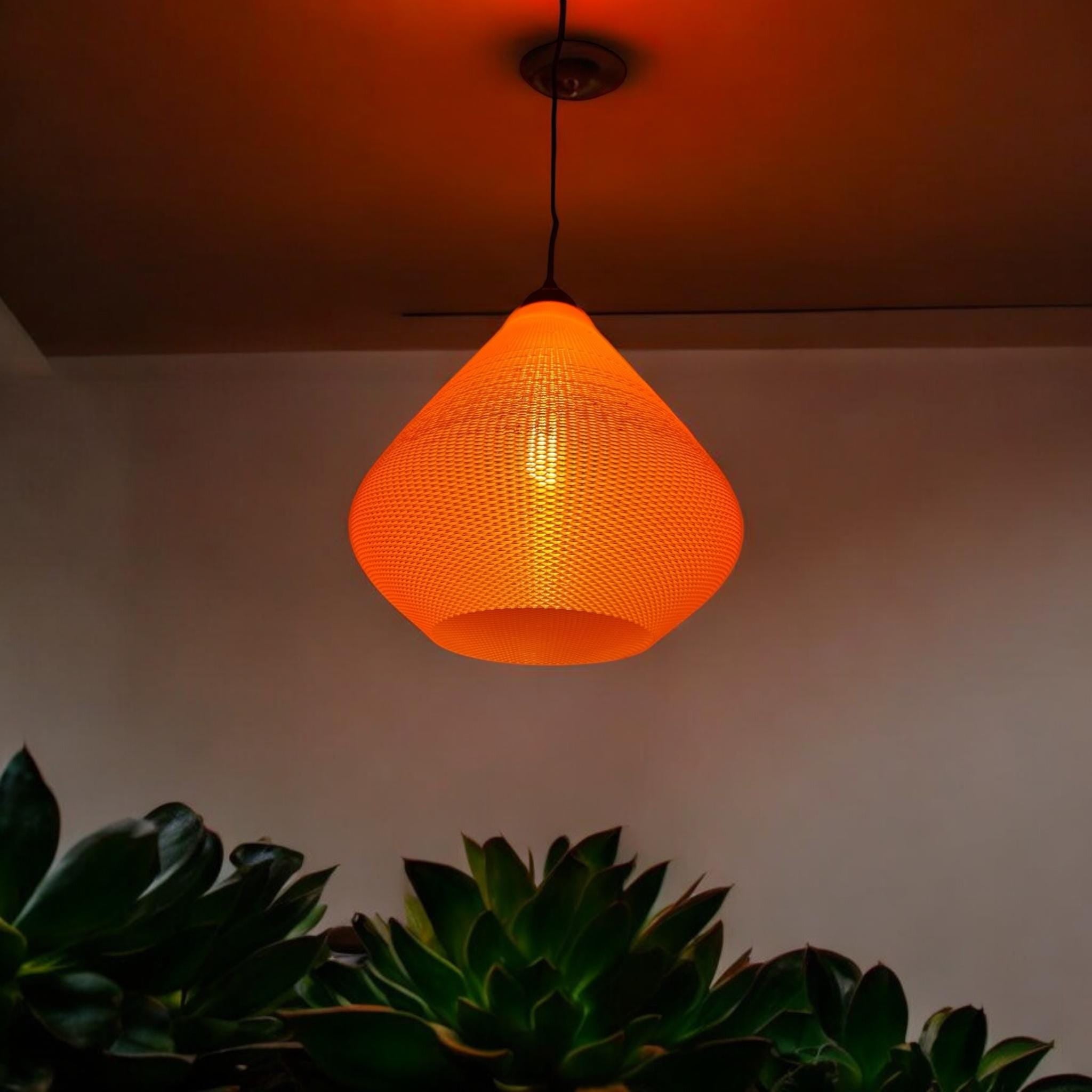 Woven Pendant Light styled in dim ambient interior – modern textured ceiling lamp