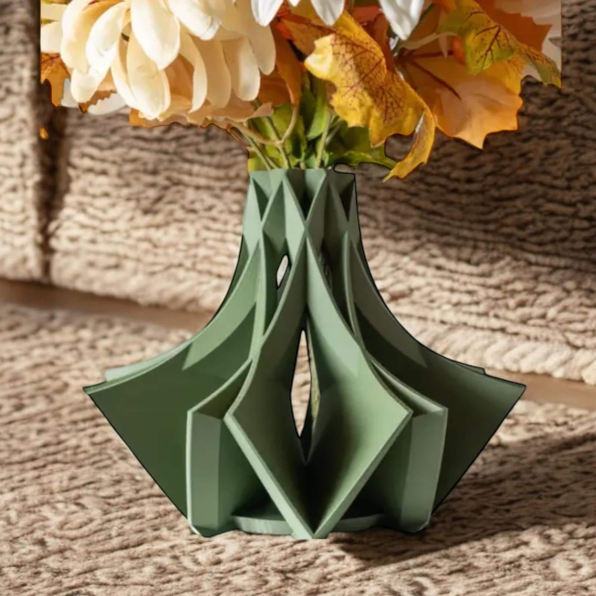 Green Flower Vase Modern Home Decor 8 - Inch Tall Roma Printed Colorful Designer Artistic Geometric Container - Pashmation